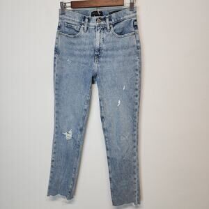 WHBM High Rise Slim Jeans Size 25" Light Wash Ripped Ankle Stretch Distressed